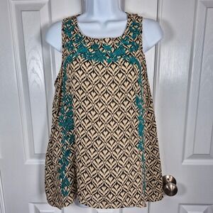 Vanessa Virginia Anthropologie sleeveless‎ top black tan teal womens medium